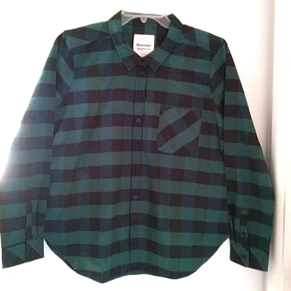 NWT Bluenotes plaid green blue flannel shirt